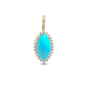 JPPD-1218/12078 Turquoise Helo Diamond Oval Pendant | 14K