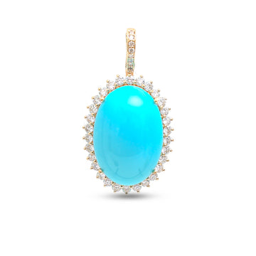 JPPD-1220/12080 Turquoise Helo Diamond Oval Pendant | 14K