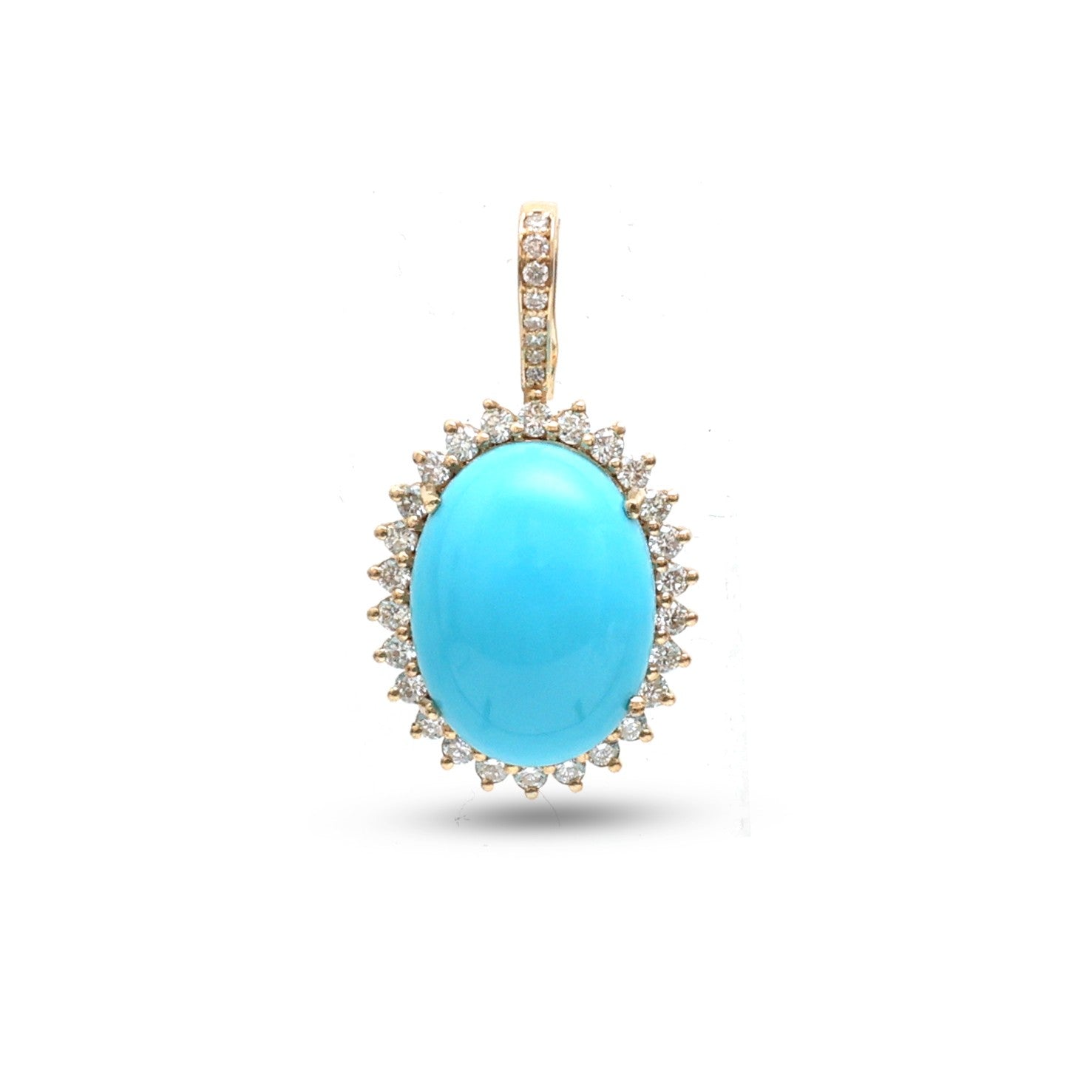 JPPD-1224/12180 Turquoise Helo Diamond Oval Pendant | 14K