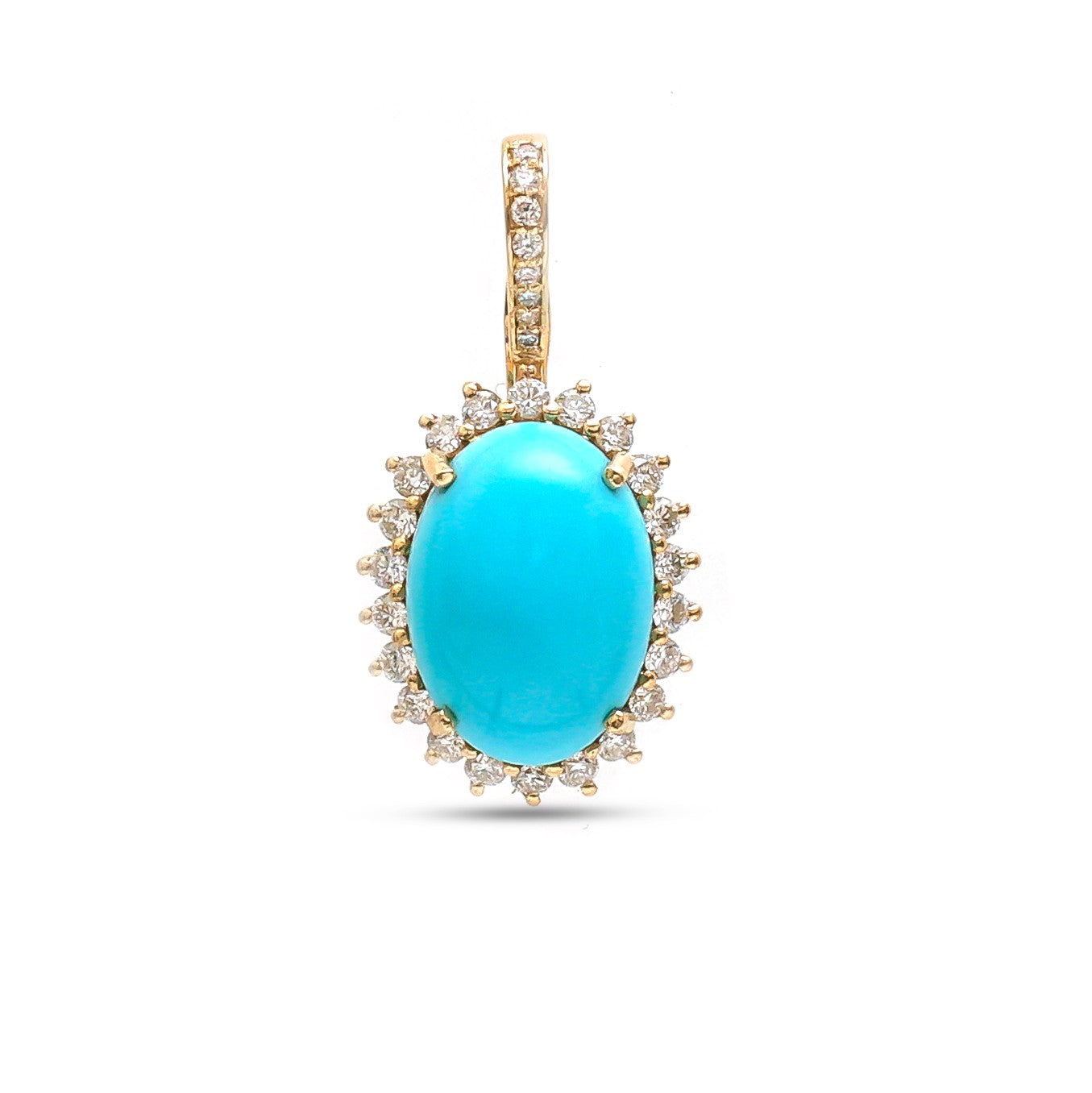 JPPD-1225/12181 Turquoise Helo Diamond Oval Pendant | 14K