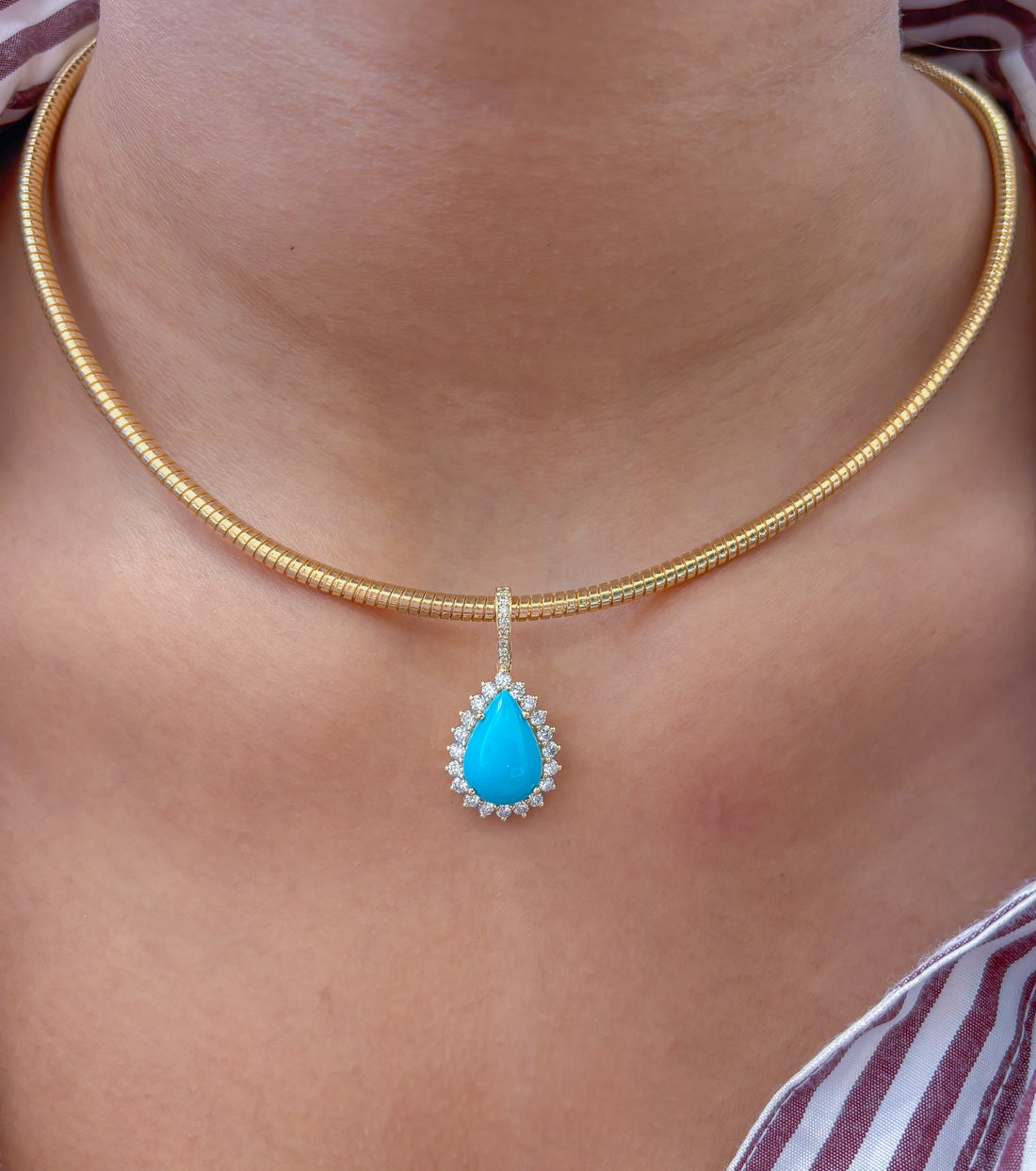 JPPD-1227/12183 Turquoise Diamond Pendant | 14K