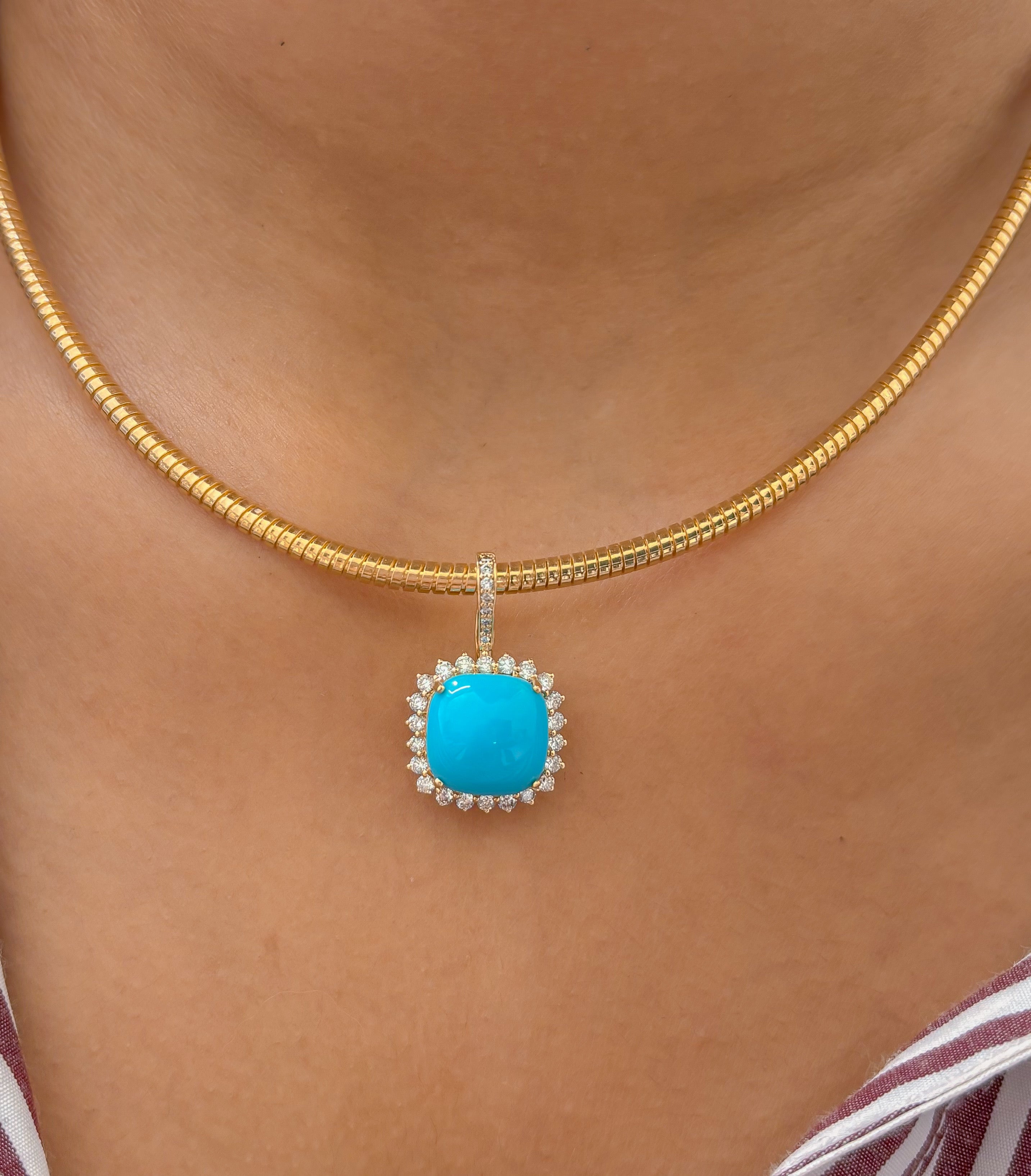JPPD-1228/12184 Turquoise Helo Diamond Octagon Pendant | 14K