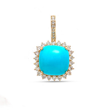 JPPD-1228/12184 Turquoise Helo Diamond Octagon Pendant | 14K