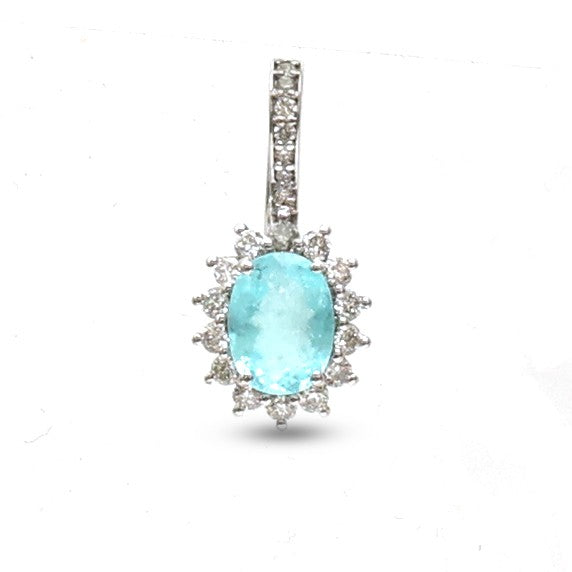 JPPD-1233/12274 Paraiba Tourmaline Halo Diamond Oval Pendant | 18K
