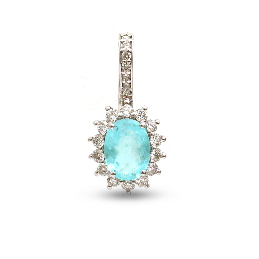 JPPD-1234/12319 Paraiba Tourmaline Halo Diamond Oval Pendant | 18K
