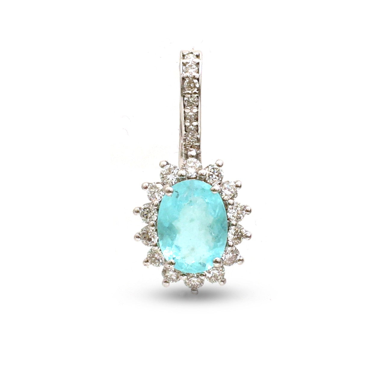 JPPD-1234/12319 Paraiba Tourmaline Helo Diamond Oval Pendant | 18K