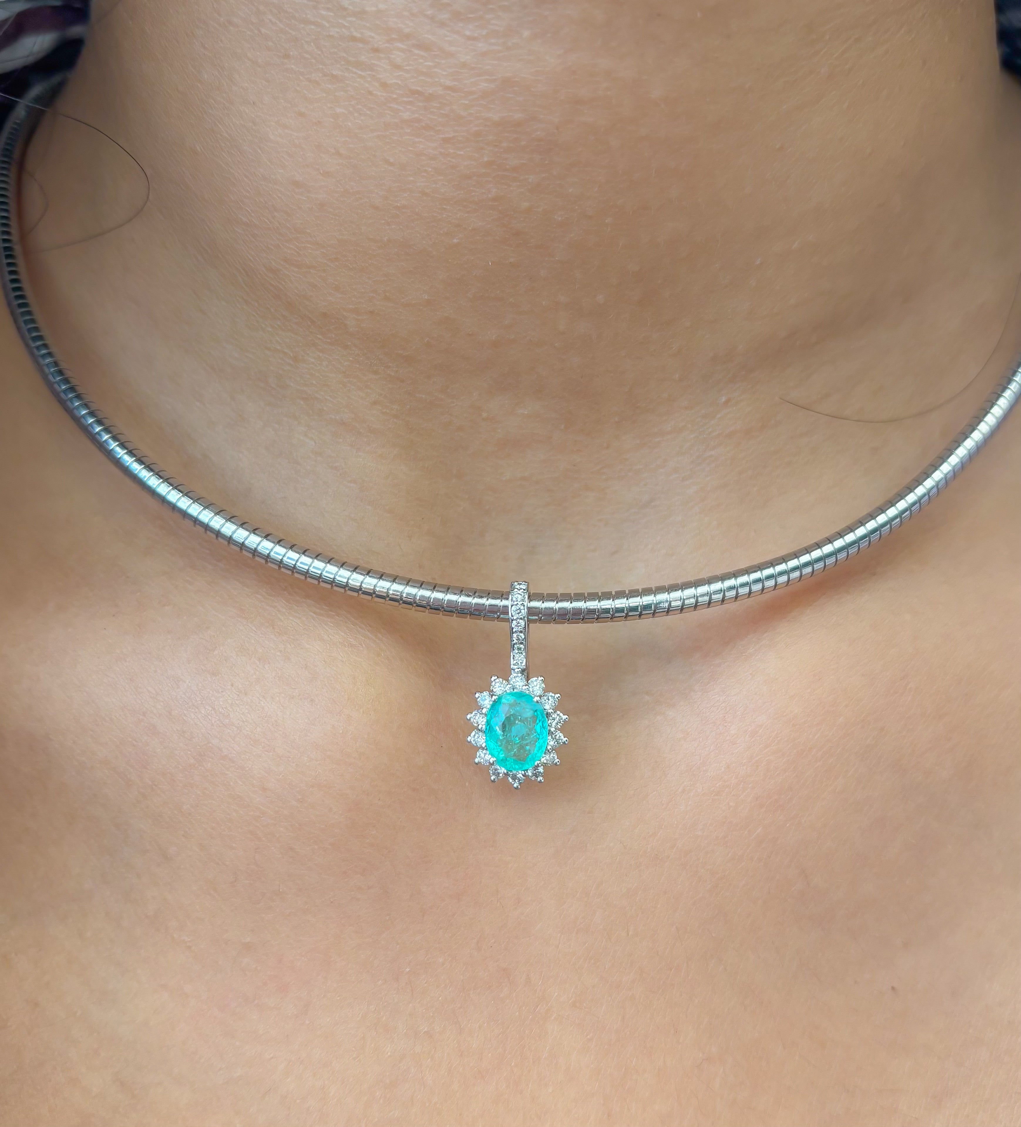 JPPD-1235/12320 Paraiba Tourmaline Helo Diamond Oval Pendant | 18K