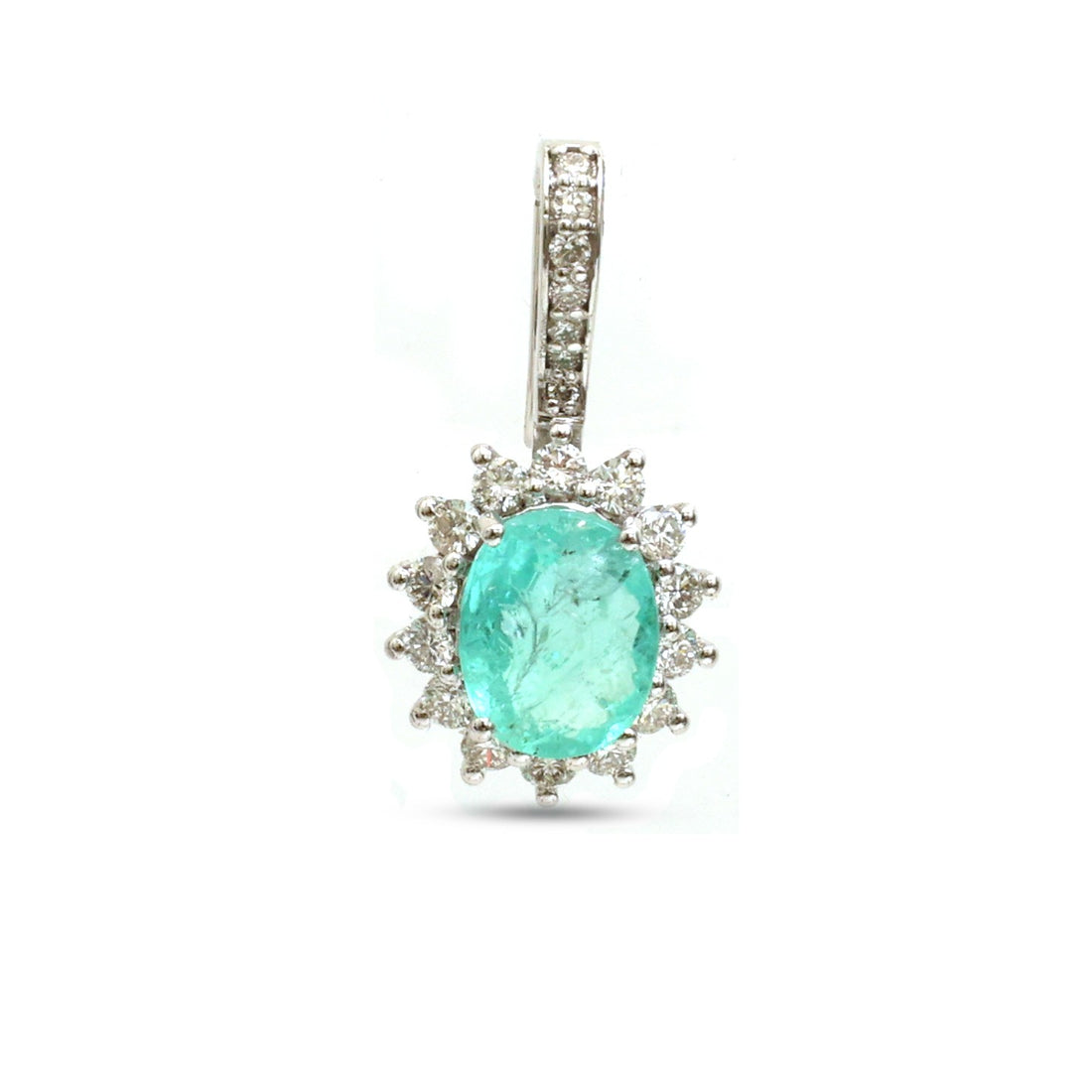 JPPD-1235/12320 Paraiba Tourmaline Halo Diamond Oval Pendant | 18K