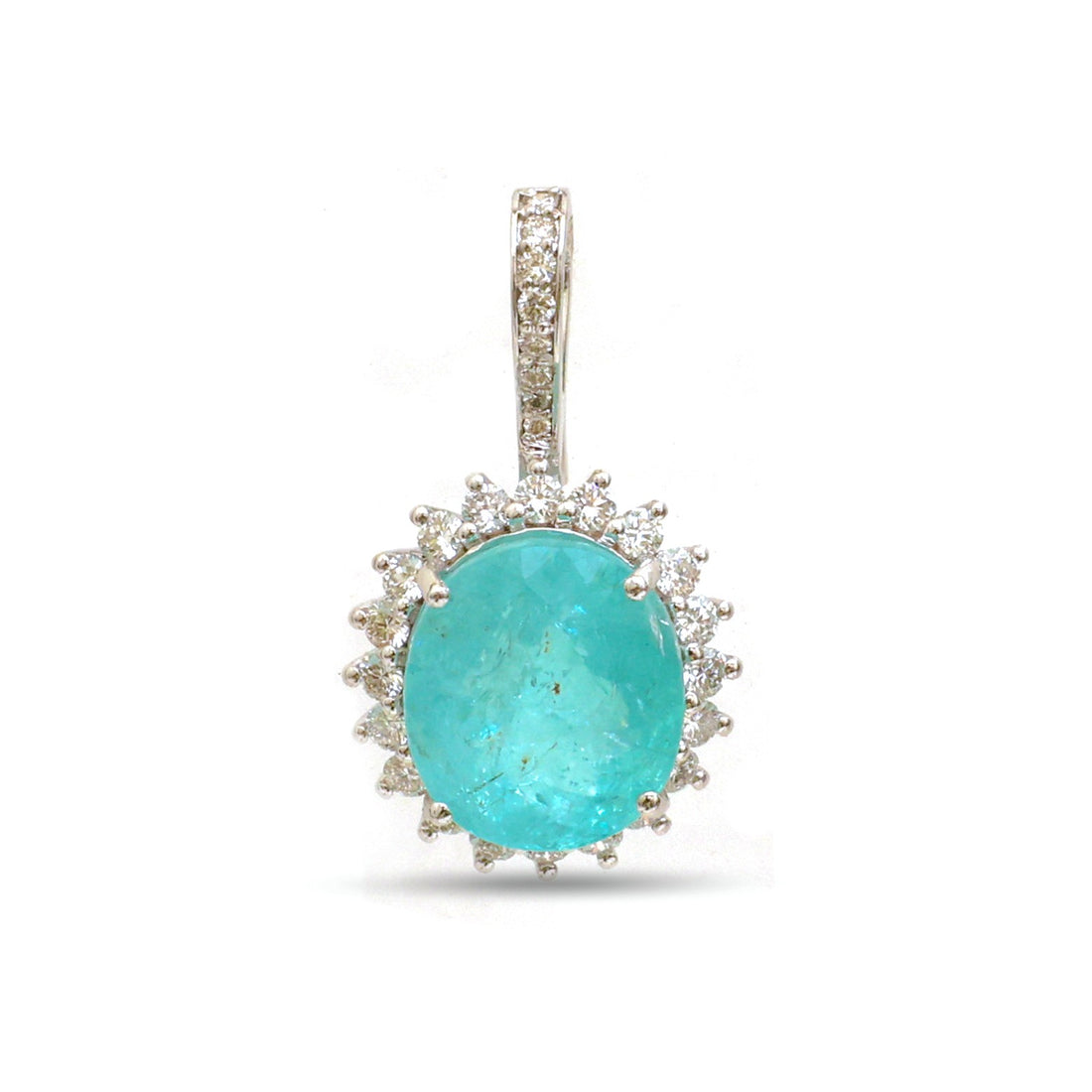 JPPD-1238/12323 Paraiba Tourmaline Halo Diamond Oval Pendant | 18K