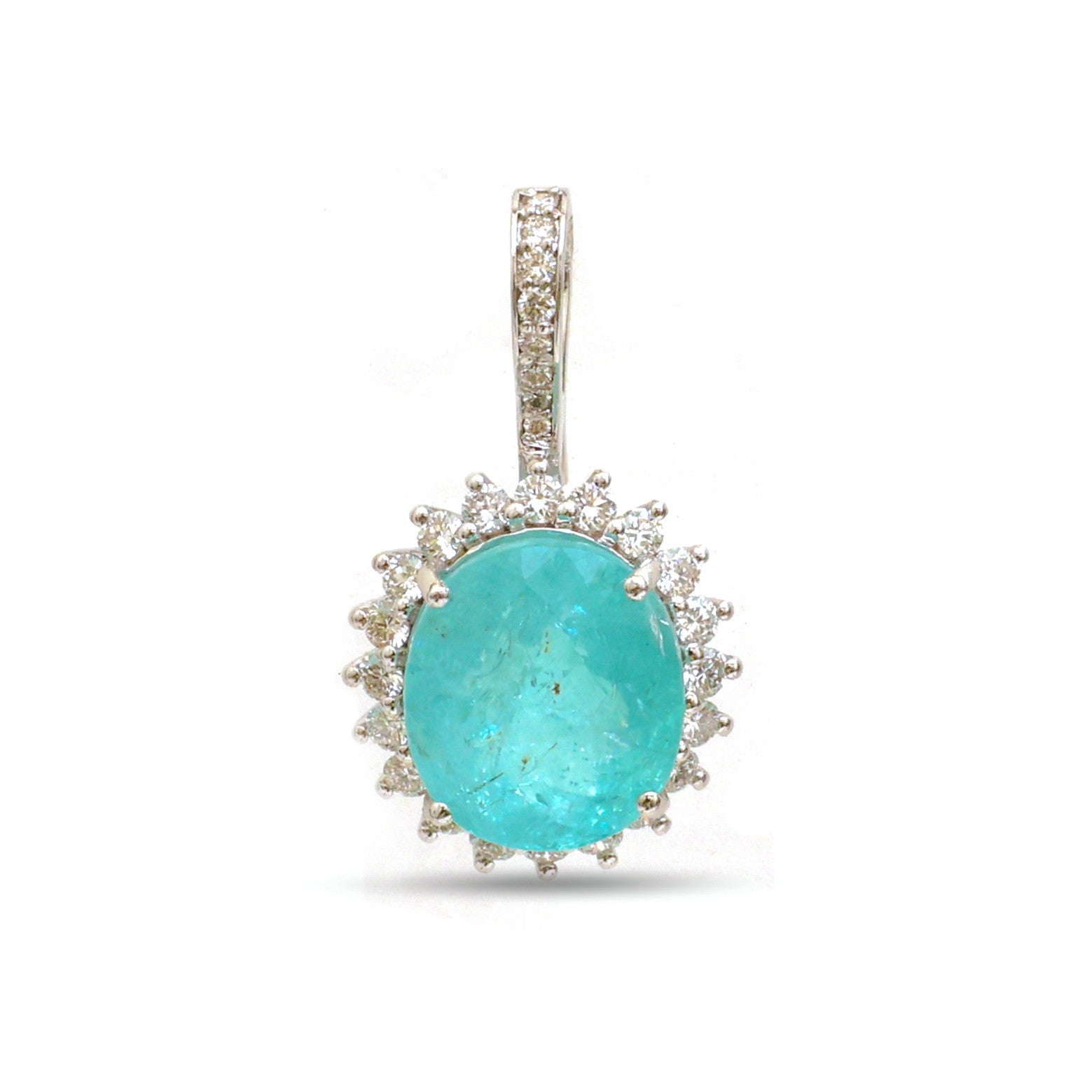 JPPD-1238/12323 Paraiba Tourmaline Helo Diamond Oval Pendant | 18K