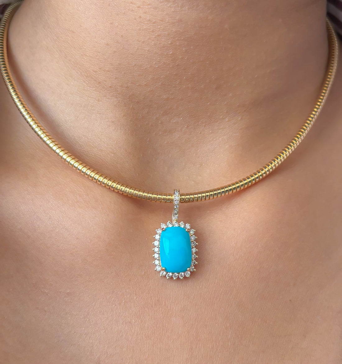 JPPD-1241/12326 Turquoise Halo Diamond Octagon Pendant | 14K