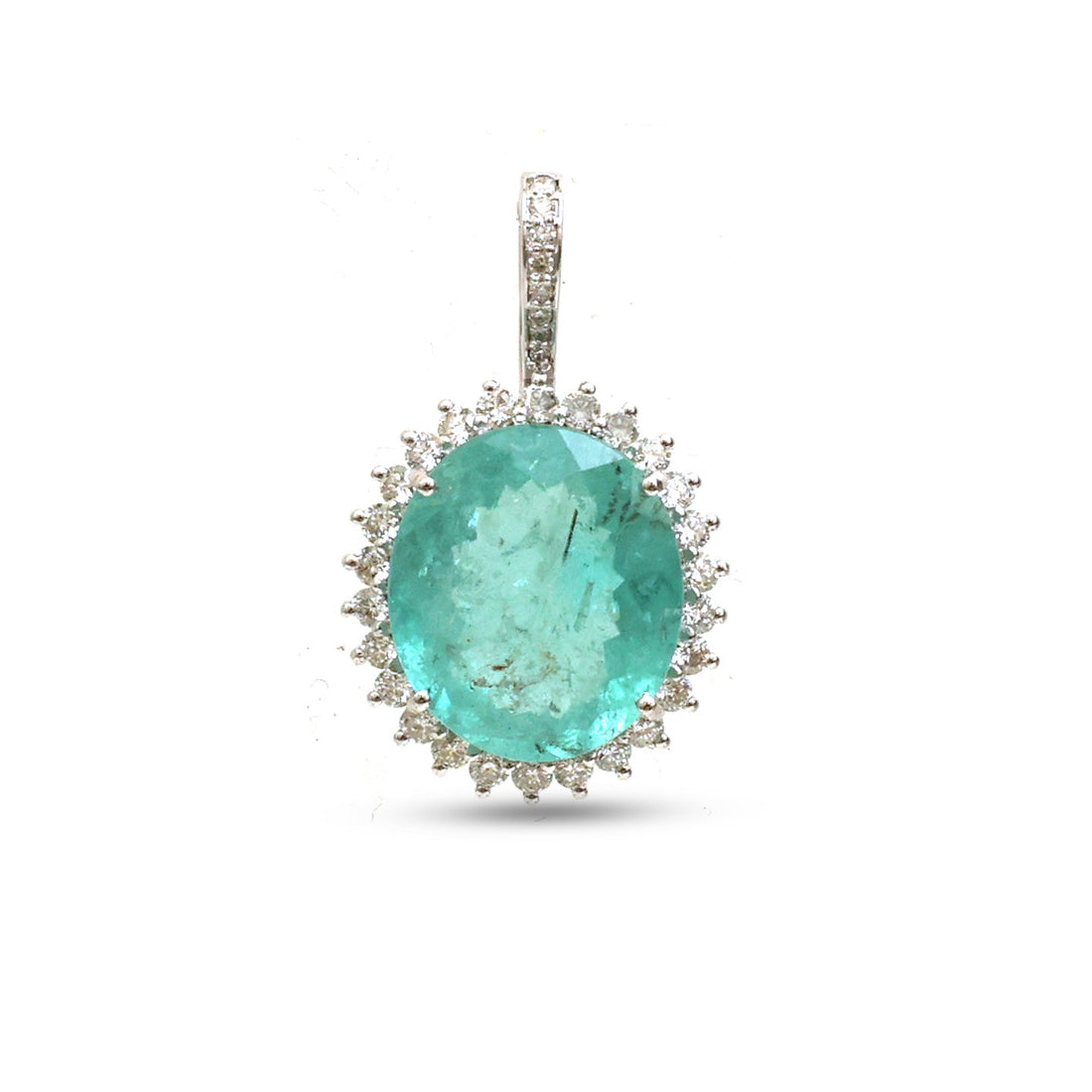 JPPD-1247/12352 Paraiba Tourmaline Halo Diamond Oval Pendant | 18K
