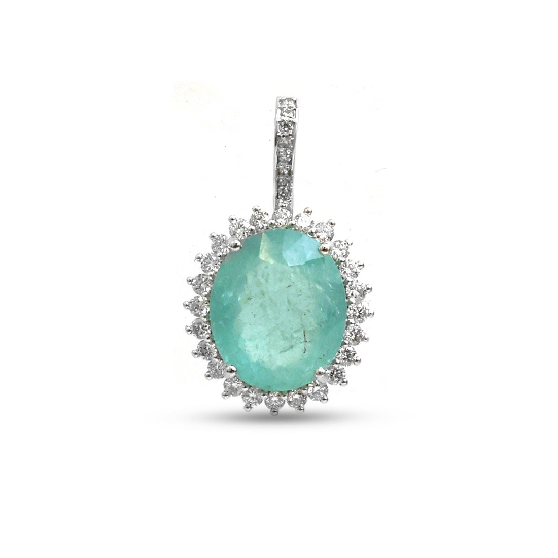 JPPD-1248/12353 Paraiba Tourmaline Halo Diamond Oval Pendant | 18K