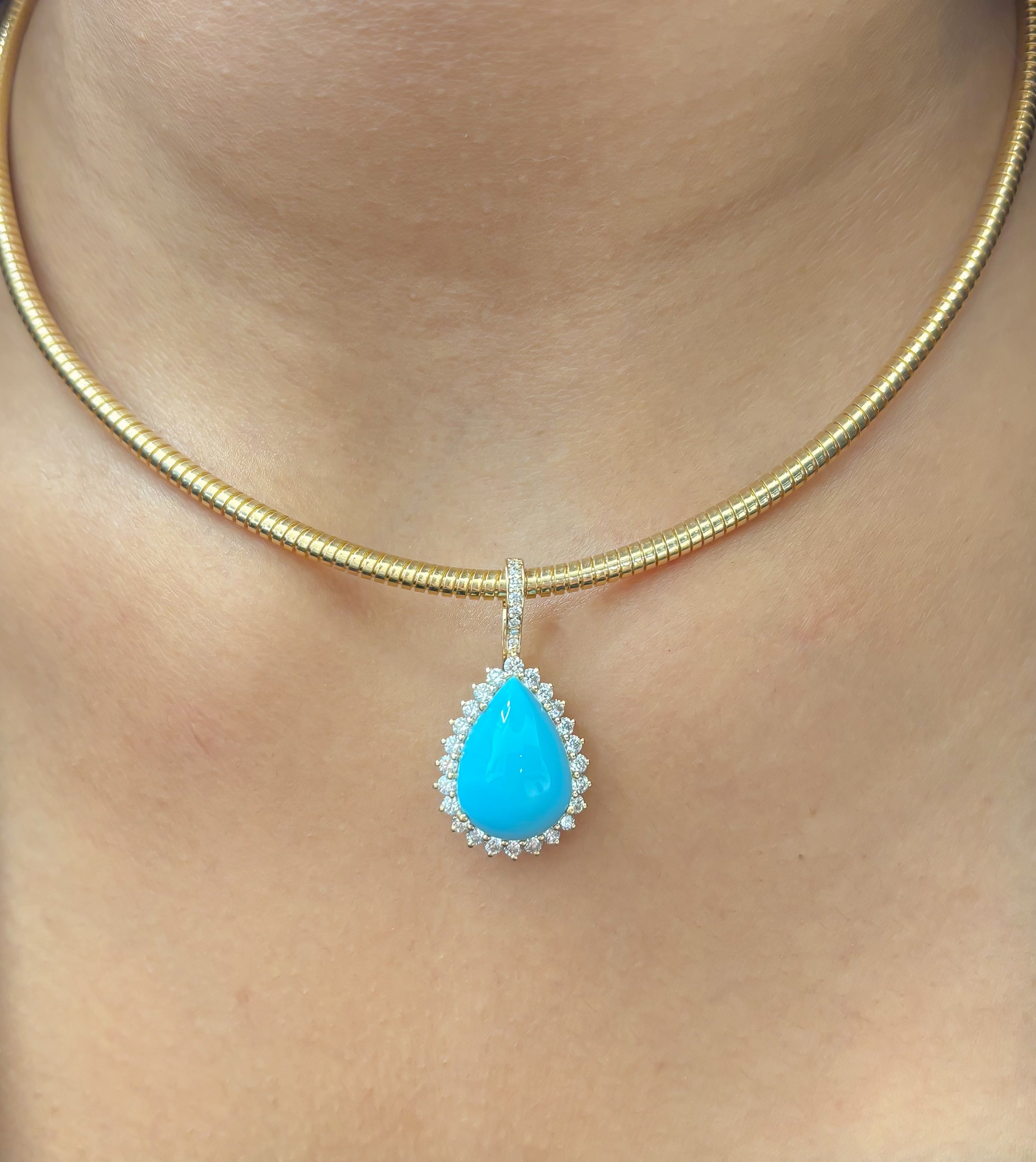 JPPD-1250/12355 Turquoise Diamond Pendant | 14K