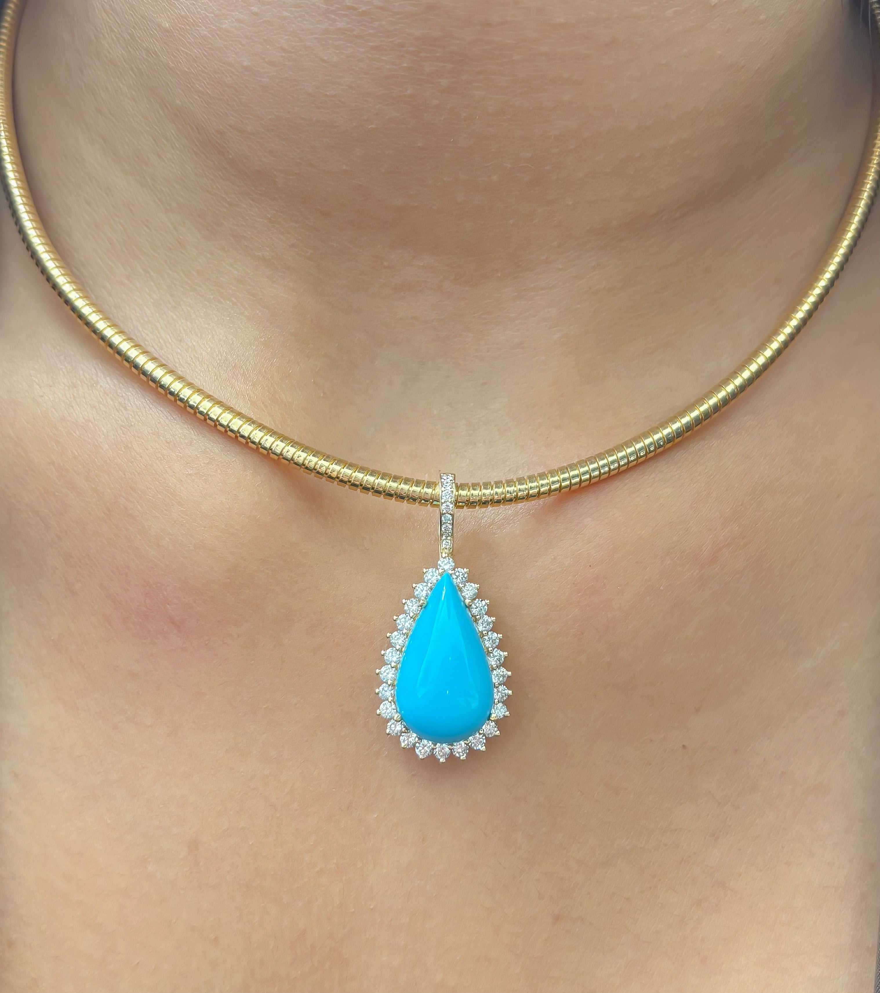 JPPD-1251/12356 Turquoise Diamond Pendant | 14K
