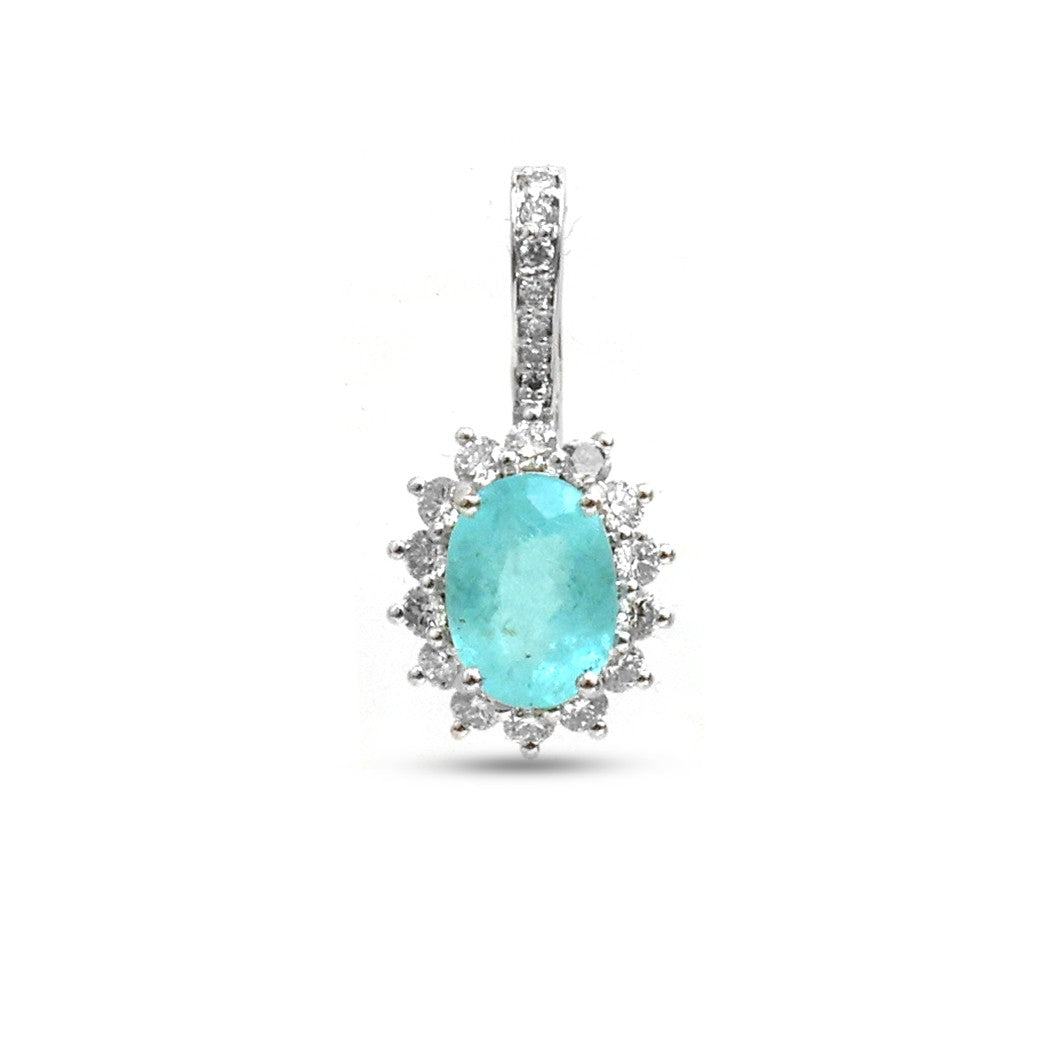 JPPD-1254/12359 Paraiba Tourmaline Halo Diamond Oval Pendant | 18K