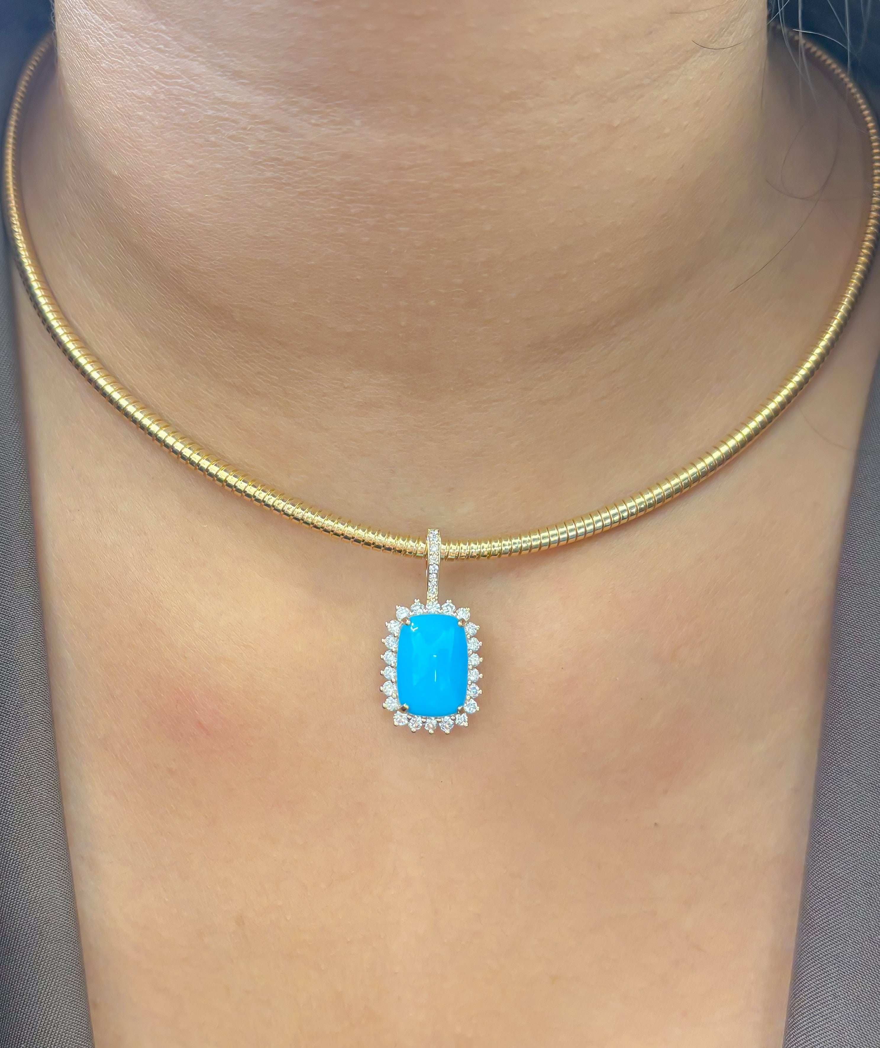 JPPD-1255/12360 Turquoise Helo Diamond Octagon Pendant | 14K