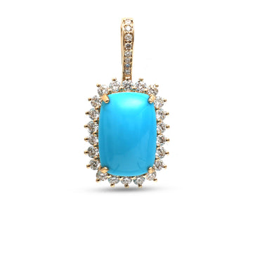 JPPD-1255/12360 Turquoise Helo Diamond Octagon Pendant | 14K
