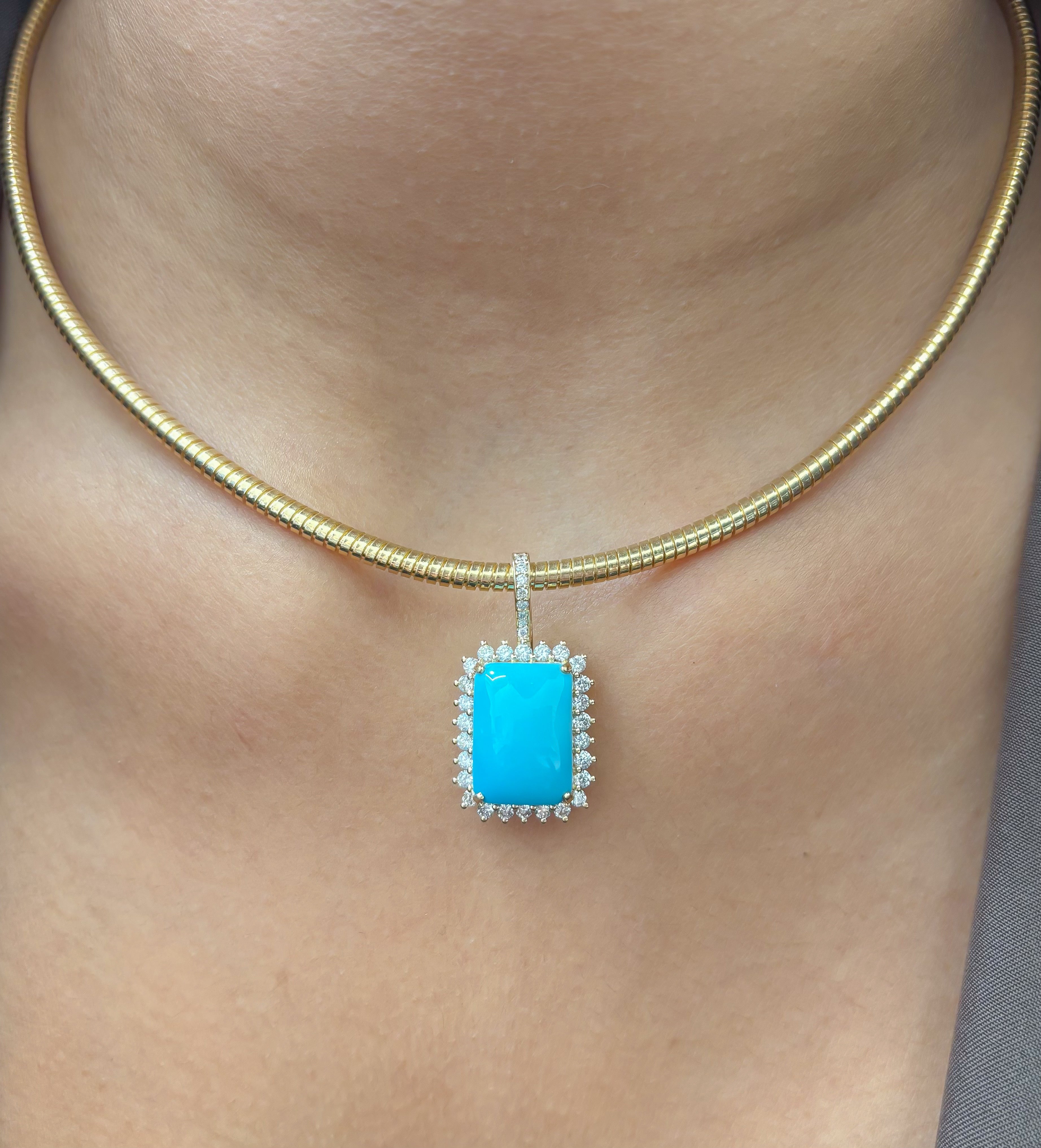 JPPD-1256/12361 Turquoise Helo Diamond Octagon Pendant | 14K