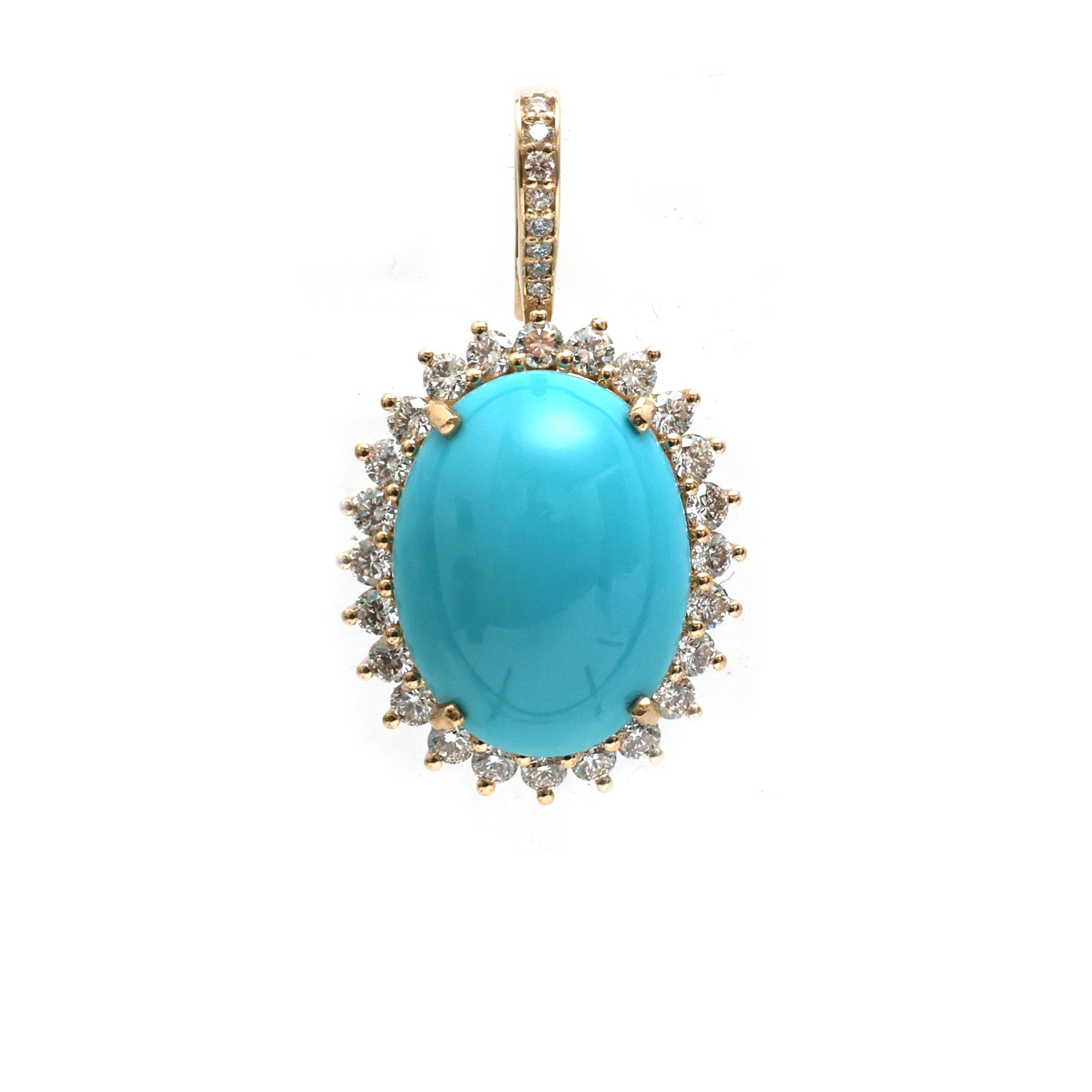 JPPD-1257/12362 Turquoise Helo Diamond Oval Pendant | 14K