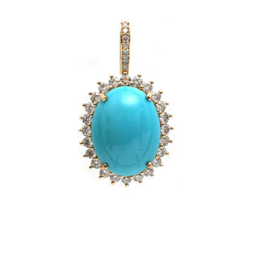 JPPD-1257/12362 Turquoise Helo Diamond Oval Pendant | 14K