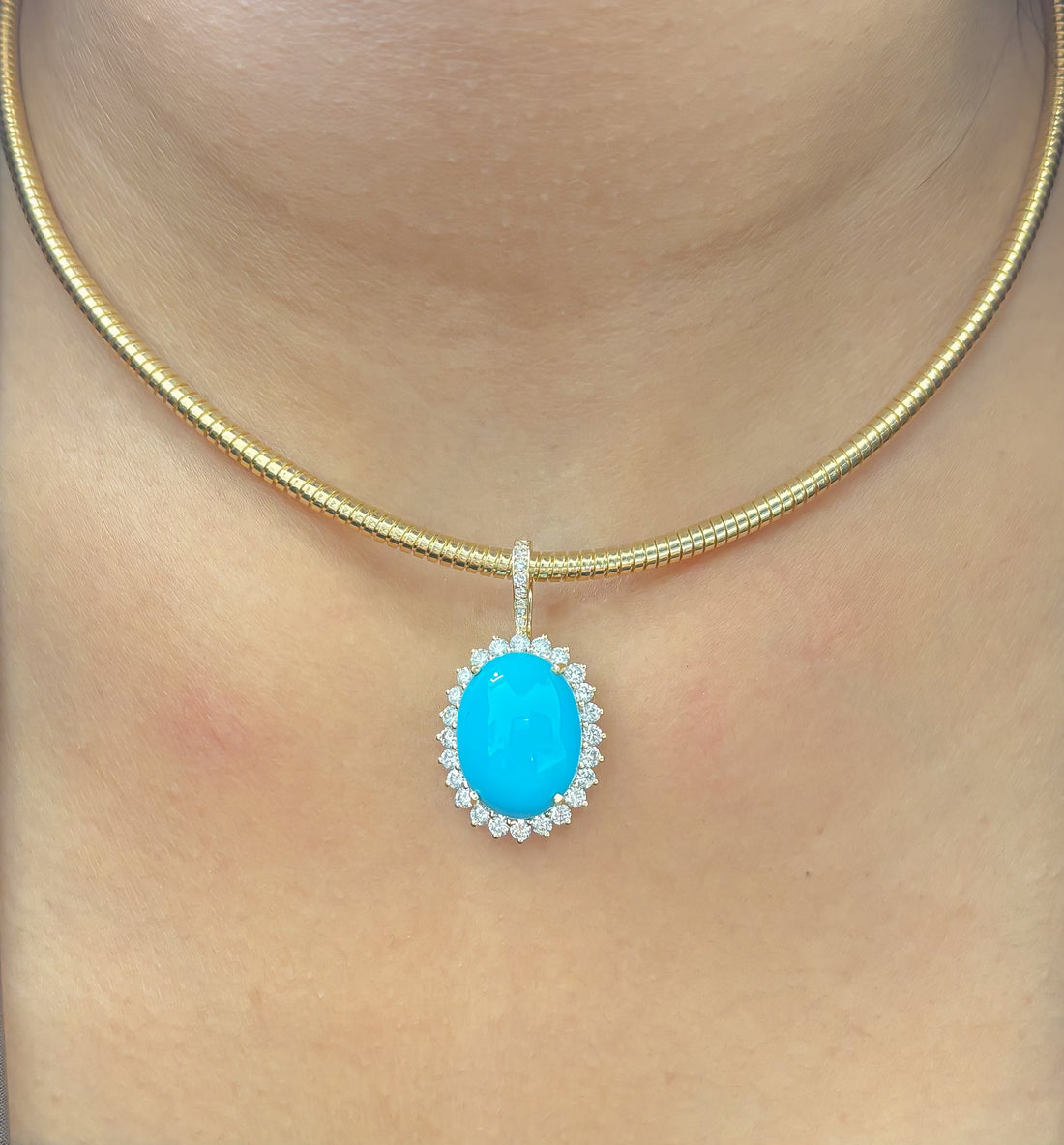 JPPD-1258/12363 Turquoise Halo Diamond Oval Pendant | 14K