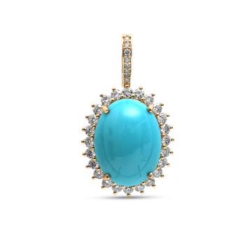 JPPD-1258/12363 Turquoise Helo Diamond Oval Pendant | 14K