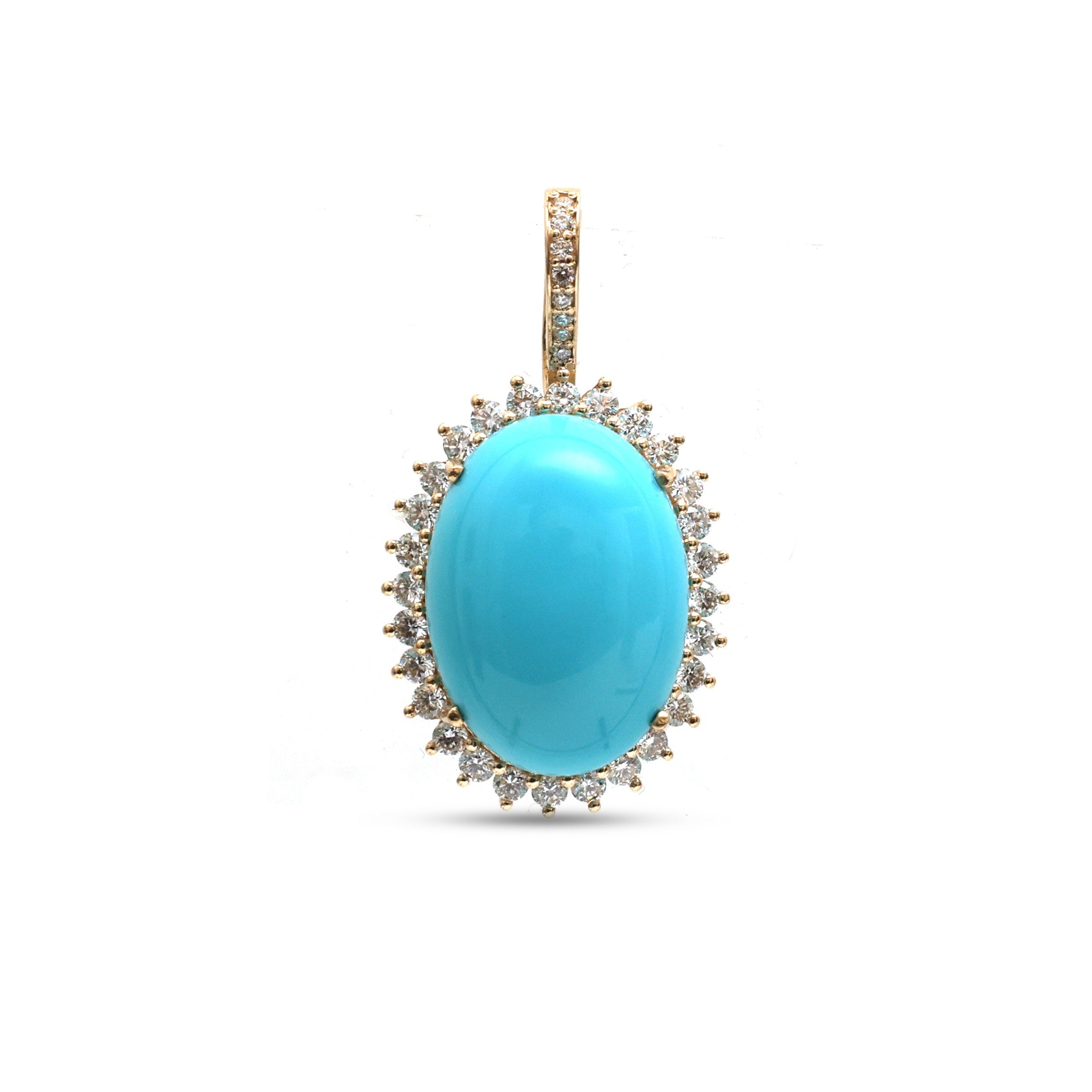 JPPD-1259/12364 Turquoise Helo Diamond Oval Pendant | 14K
