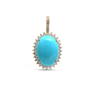 JPPD-1259/12364 Turquoise Helo Diamond Oval Pendant | 14K