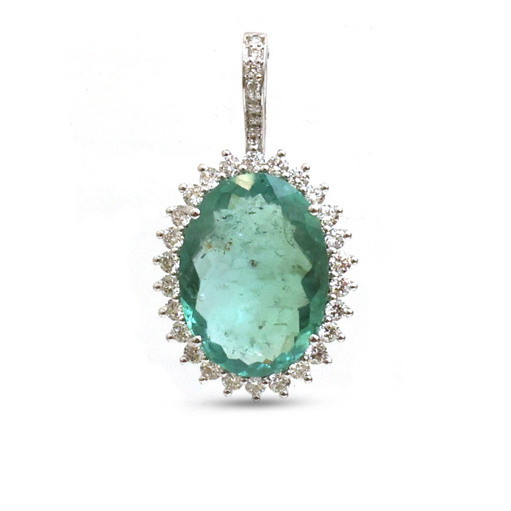 JPPD-1260/12365 Paraiba Tourmaline Halo Diamond Oval Pendant | 18K