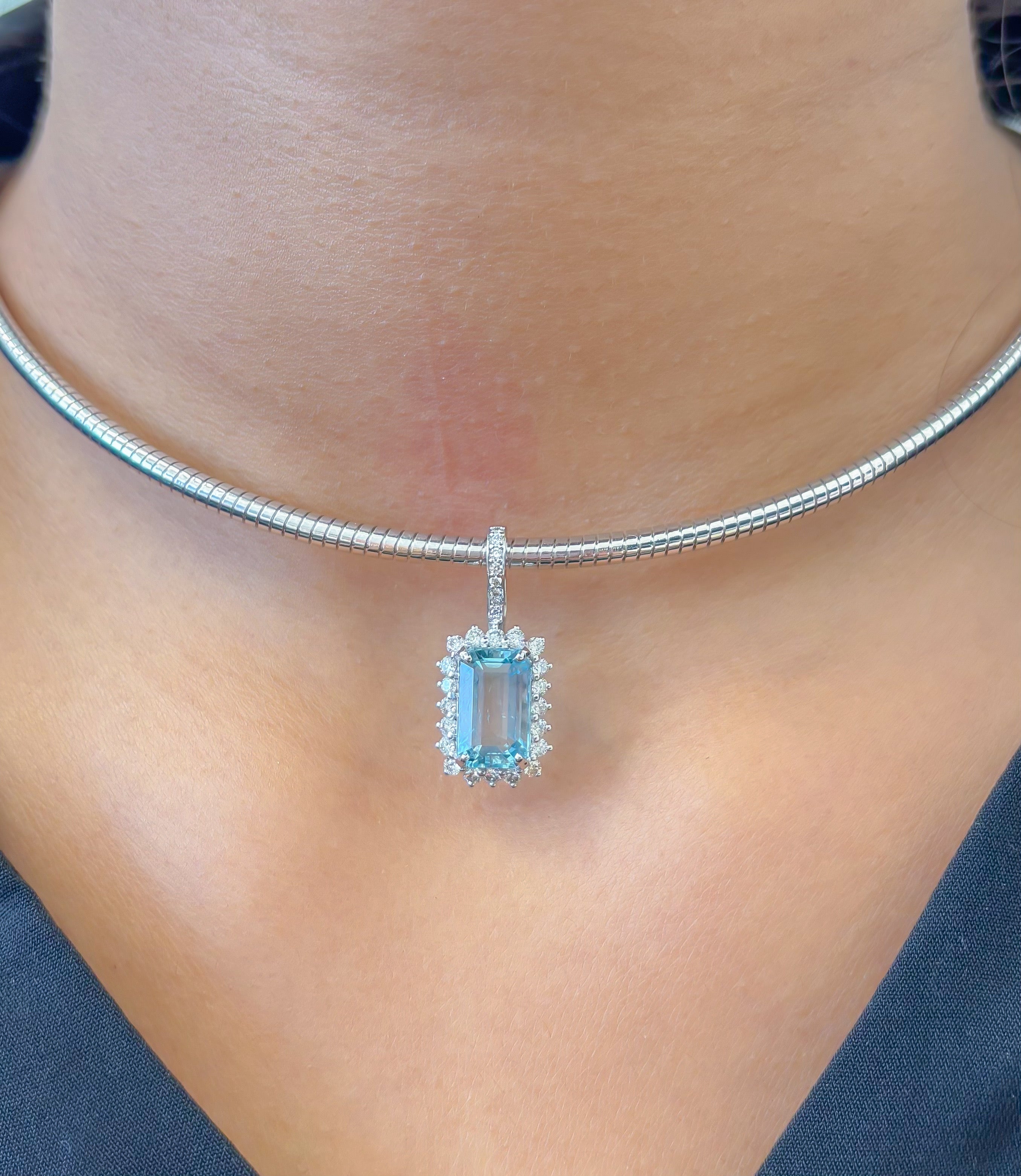 JPPD-1266/12428 Aquamarine Helo Diamond Octagon Pendant | 14K