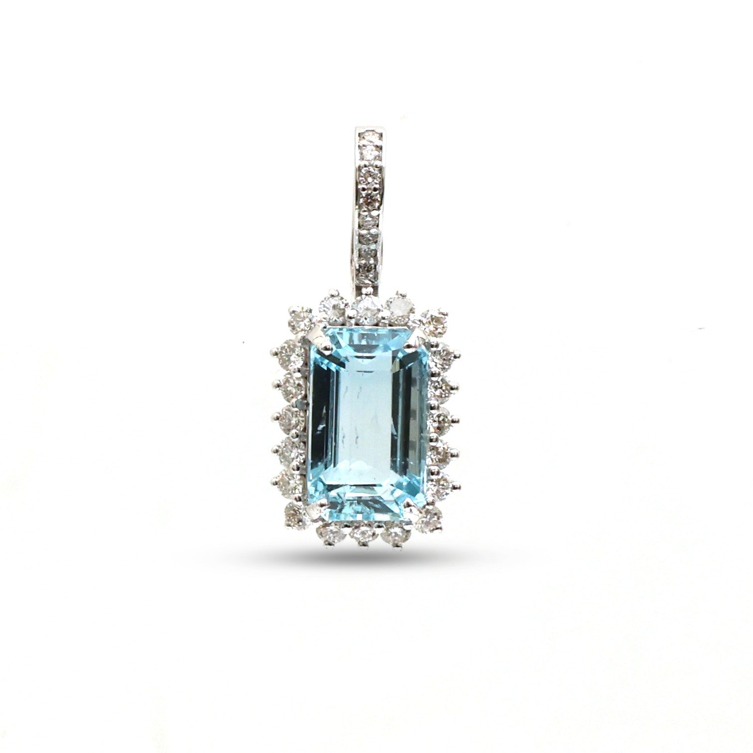 JPPD-1266/12428 Aquamarine Helo Diamond Octagon Pendant | 14K