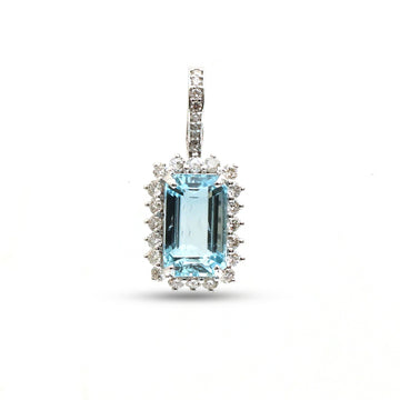JPPD-1266/12428 Aquamarine Helo Diamond Octagon Pendant | 14K