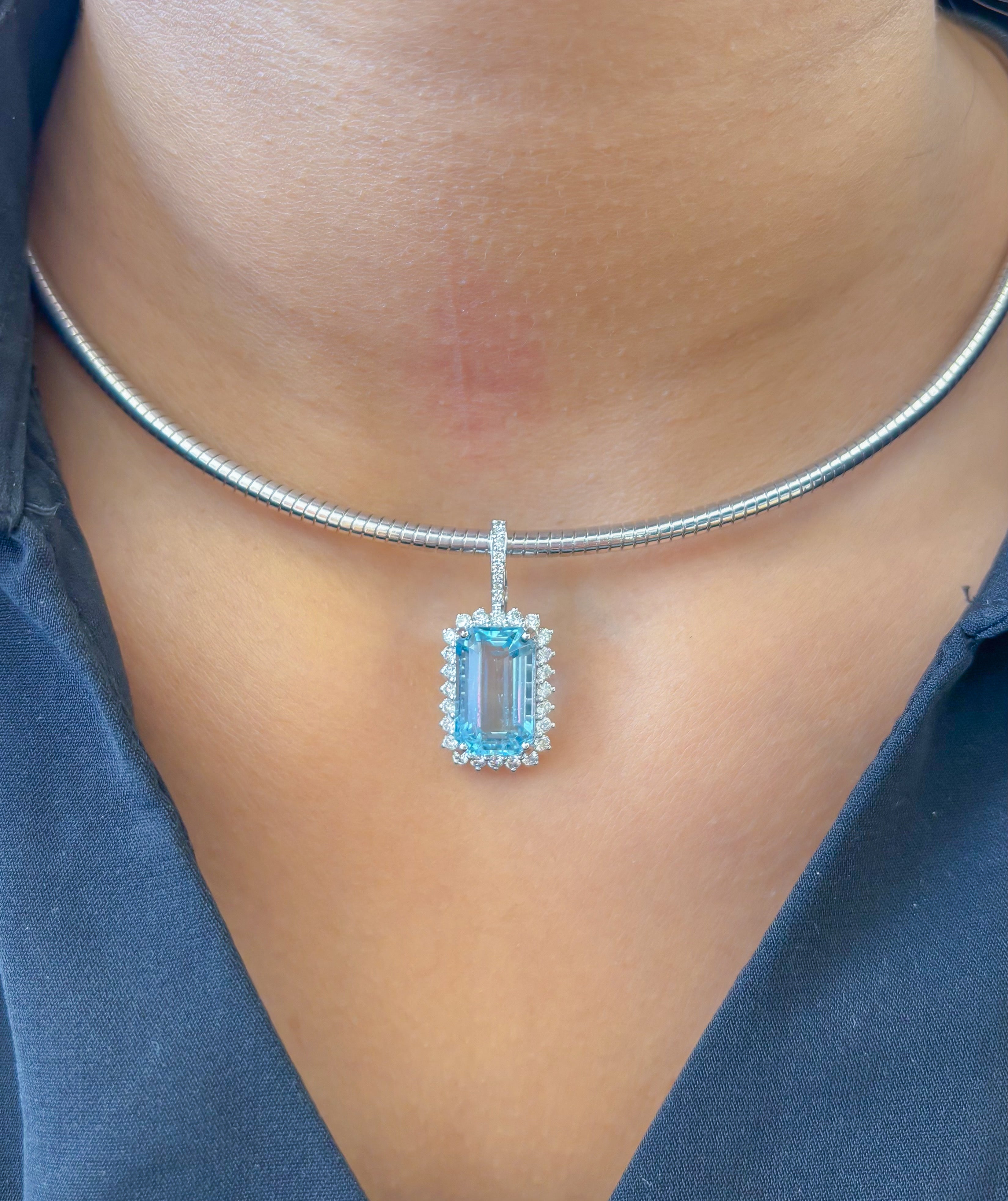 JPPD-1267/12429 Aquamarine Helo Diamond Octagon Pendant | 14K