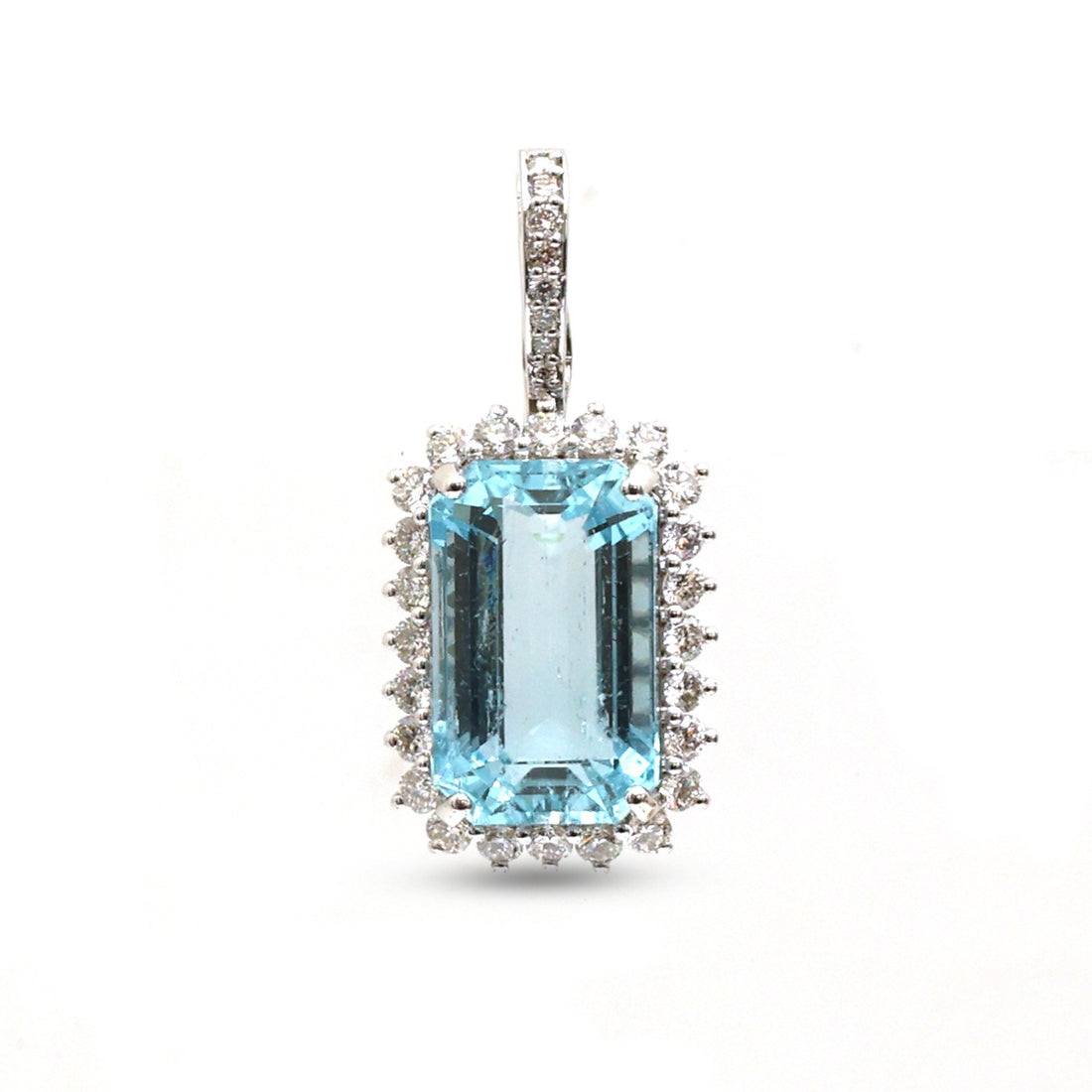 JPPD-1267/12429 Aquamarine Halo Diamond Octagon Pendant | 14K