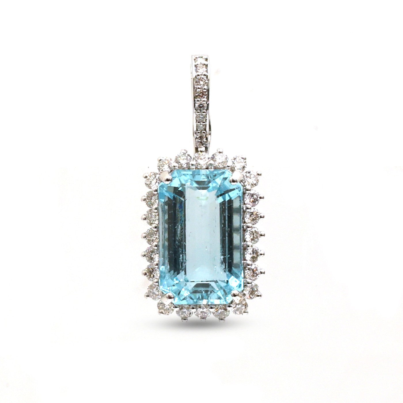 JPPD-1267/12429 Aquamarine Helo Diamond Octagon Pendant | 14K