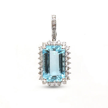 JPPD-1267/12429 Aquamarine Helo Diamond Octagon Pendant | 14K