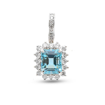 JPPD-1268/12430 Aquamarine Helo Diamond Octagon Pendant | 14K