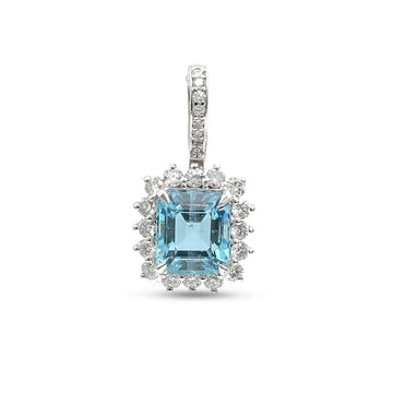 JPPD-1269/12431 Aquamarine Helo Diamond Octagon Pendant | 14K