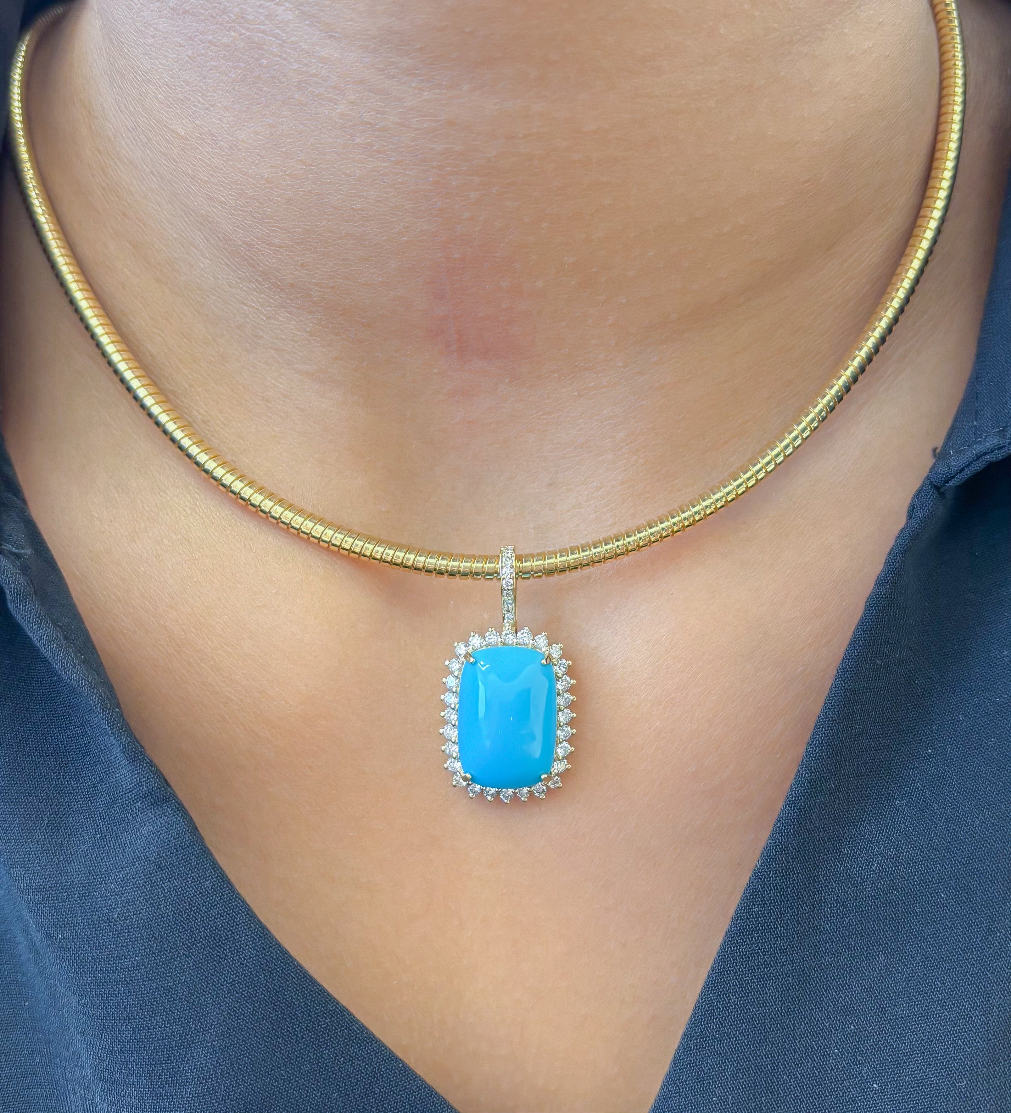 JPPD-1270/12432 Turquoise Helo Diamond Octagon Pendant | 14K
