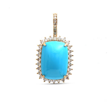 JPPD-1270/12432 Turquoise Helo Diamond Octagon Pendant | 14K