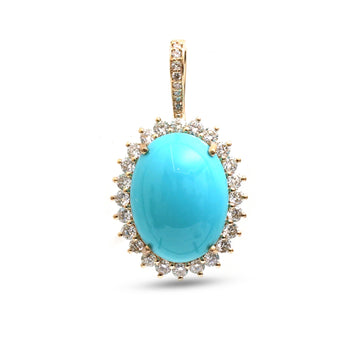 JPPD-1271/12433 Turquoise Helo Diamond Oval Pendant | 14K