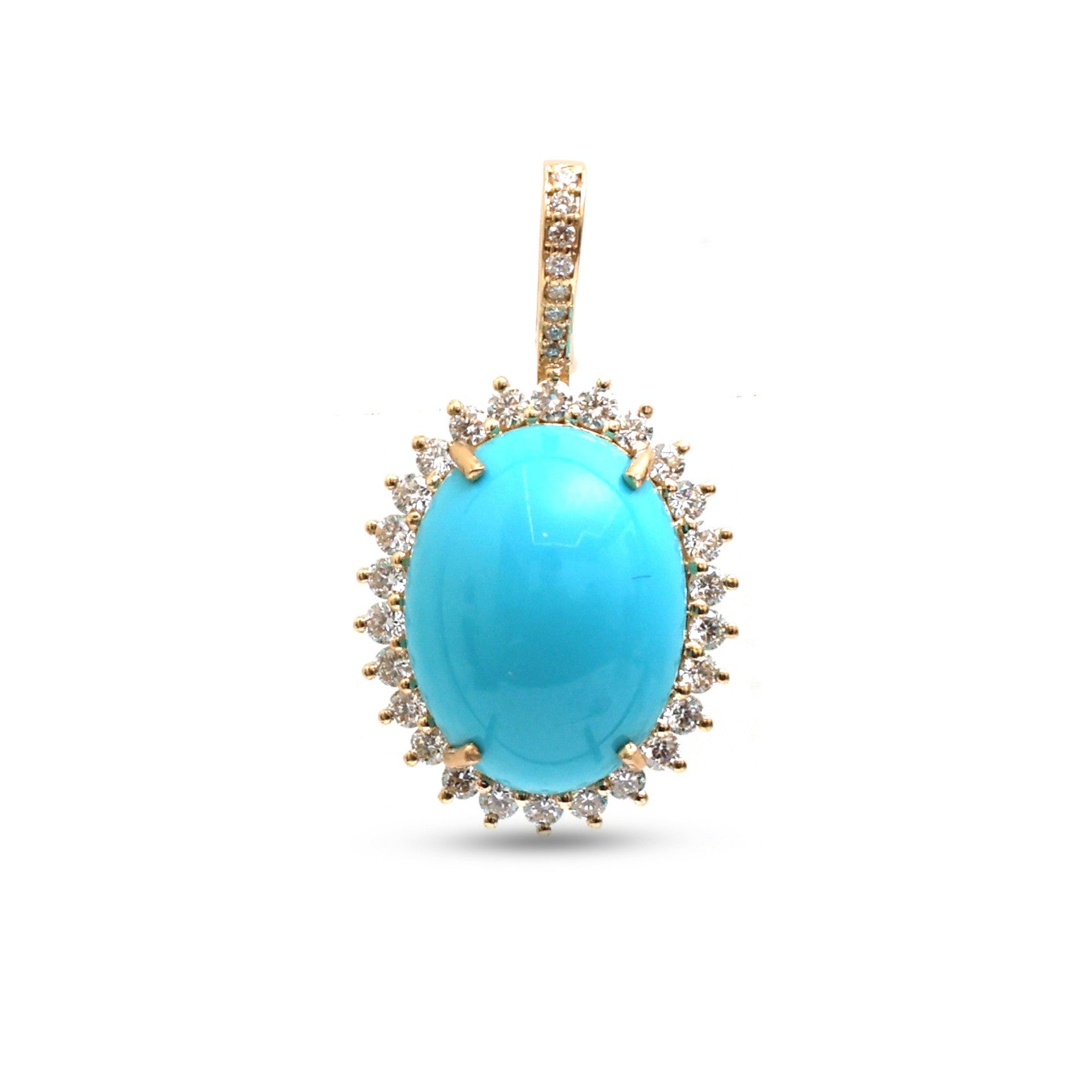 JPPD-1272/12434 Turquoise Helo Diamond Oval Pendant | 14K