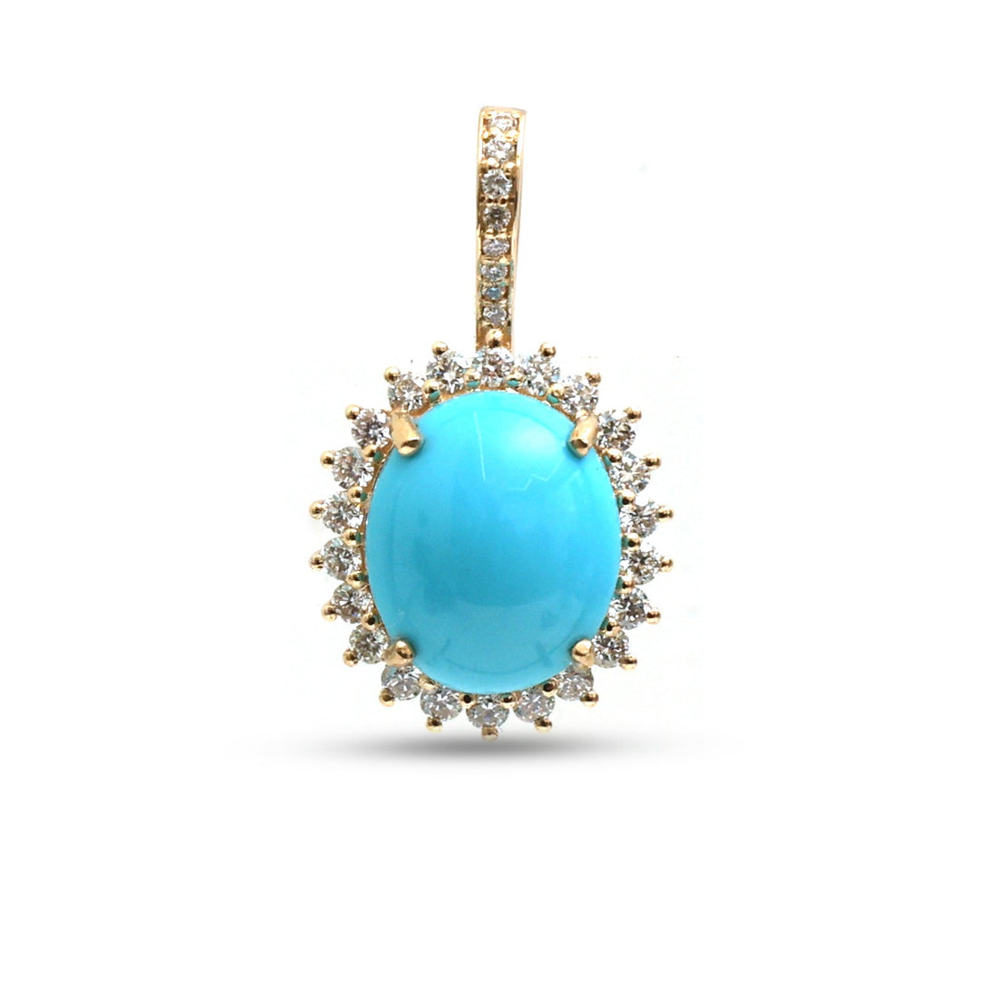 JPPD-1273/12435 Turquoise Halo Diamond Oval Pendant | 14K