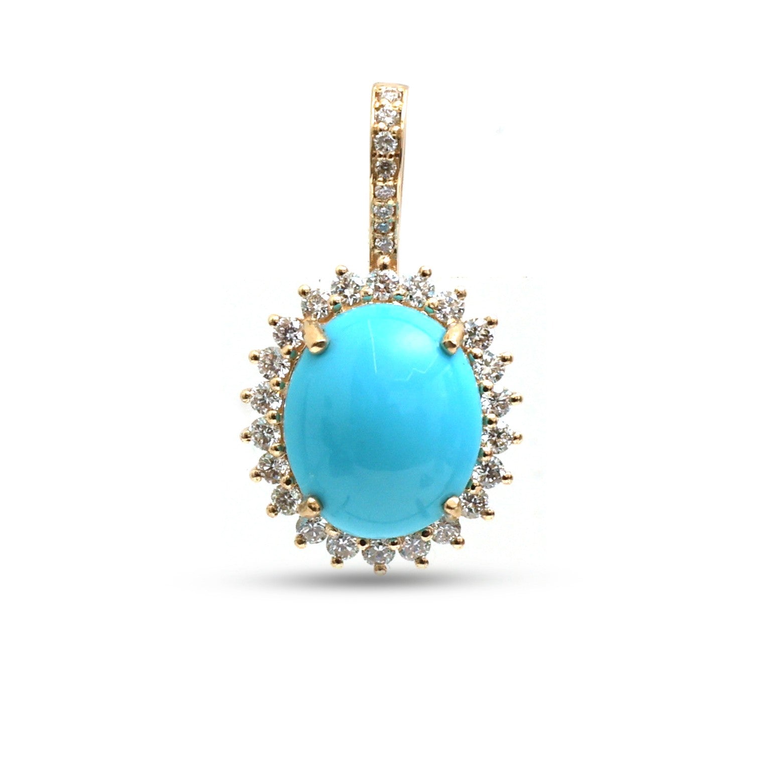 JPPD-1273/12435 Turquoise Helo Diamond Oval Pendant | 14K