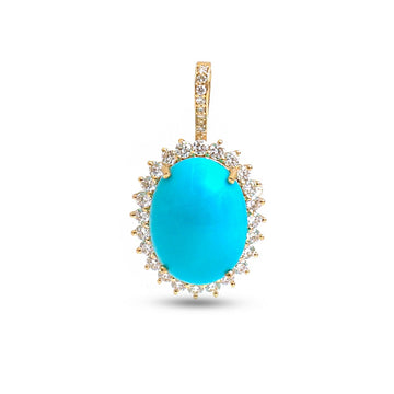 JPPD-1274/12466 Turquoise Halo Diamond Oval Pendant | 14K