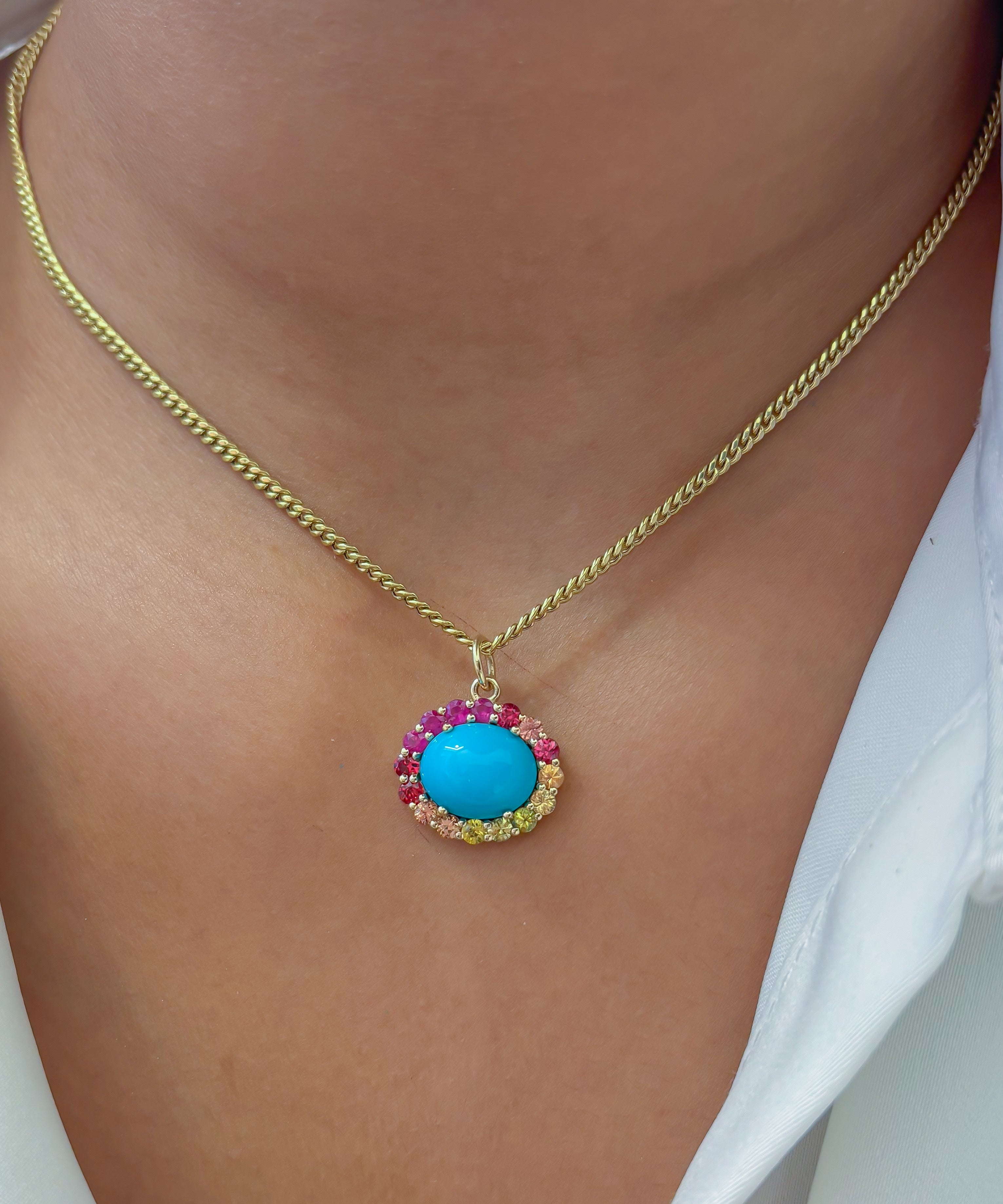 JPPD-1275/12474 Rainbow Sapphire Turquoise Pendant | 14K