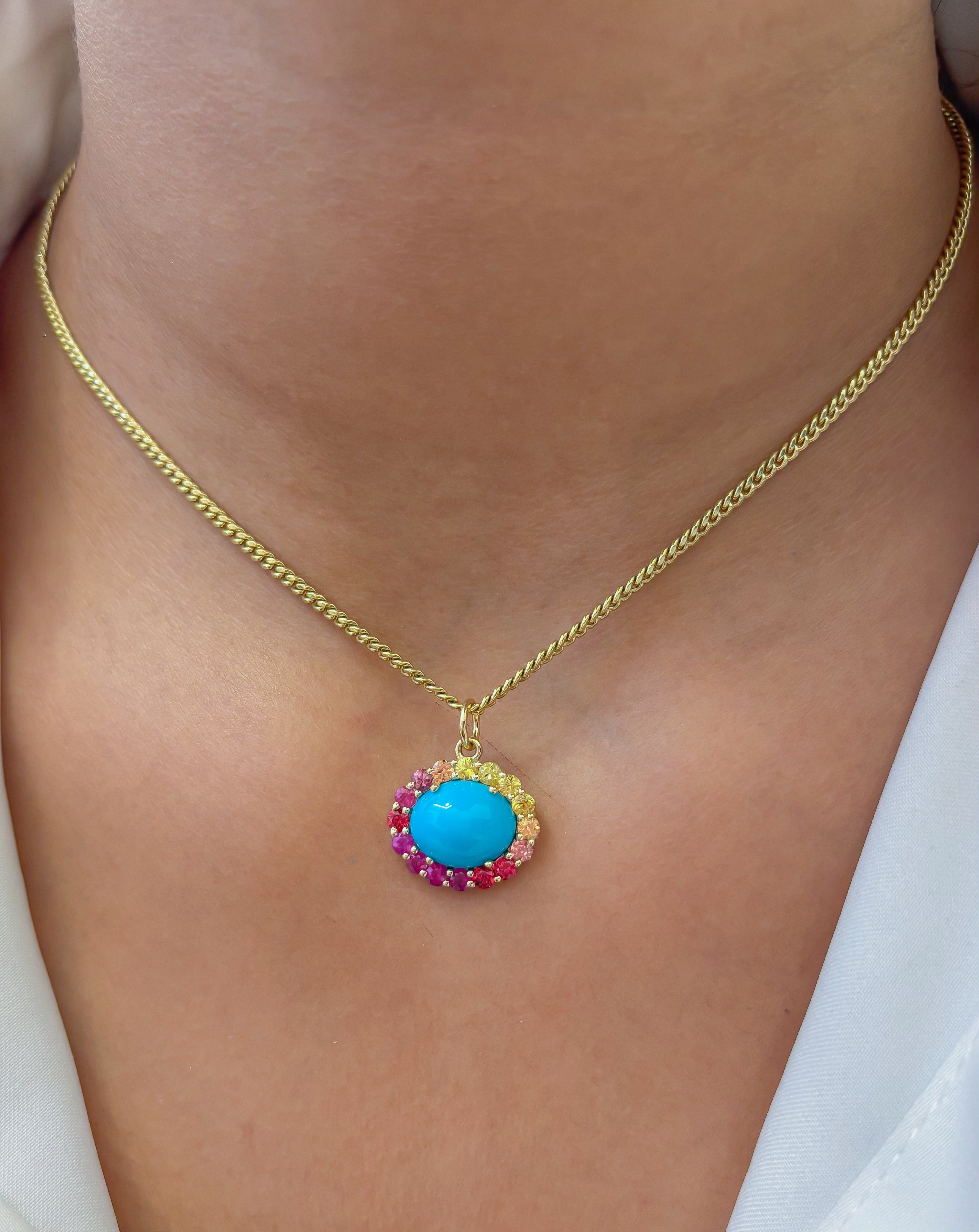 JPPD-1277/12476 Rainbow Sapphire Turquoise Pendant | 14K