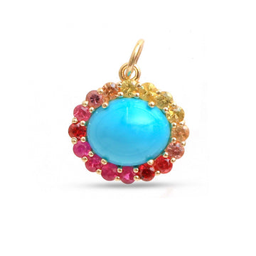 JPPD-1277/12476 Rainbow Sapphire Turquoise Pendant | 14K