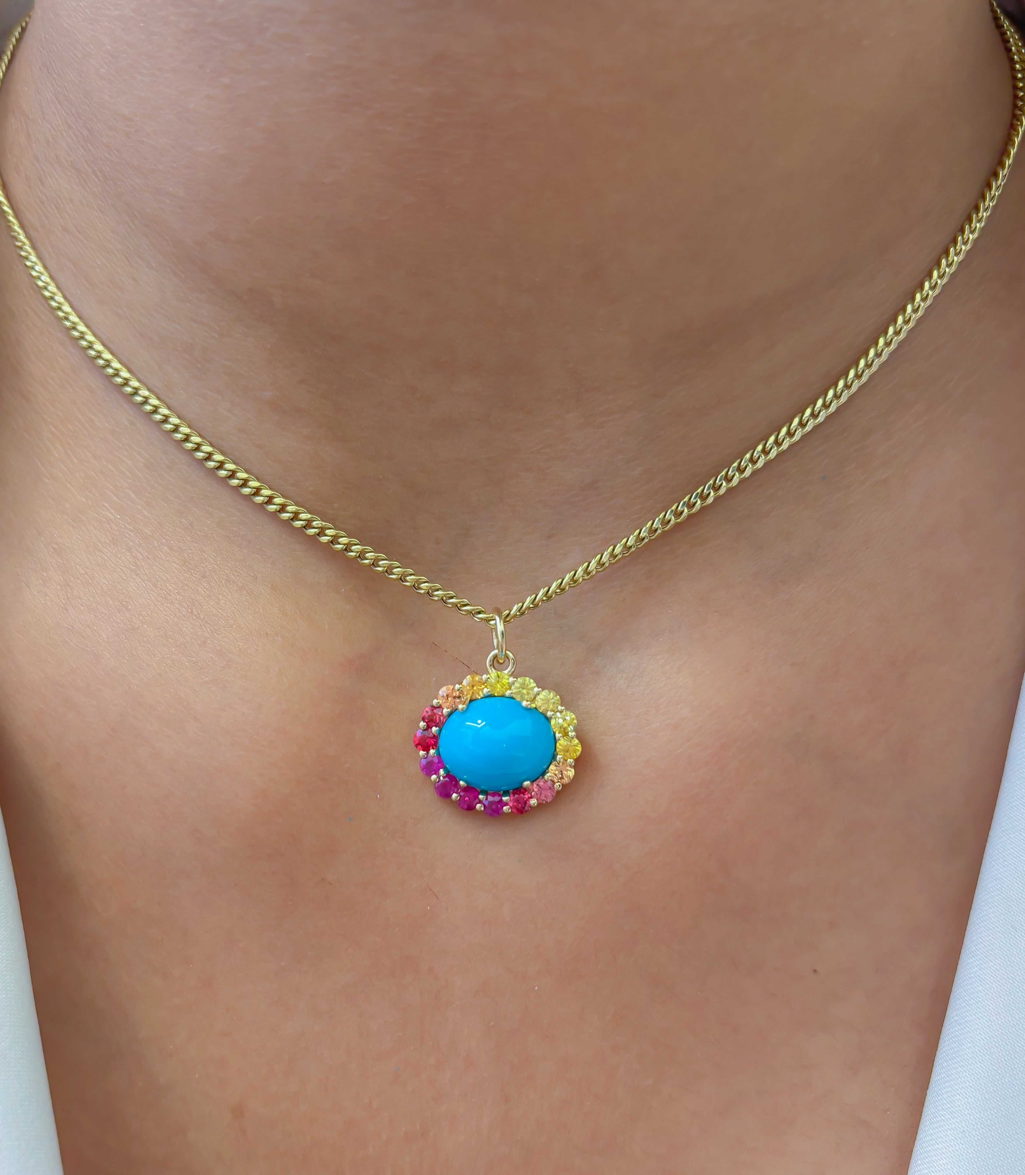 JPPD-1278/12477 Rainbow Sapphire Turquoise Pendant | 14K